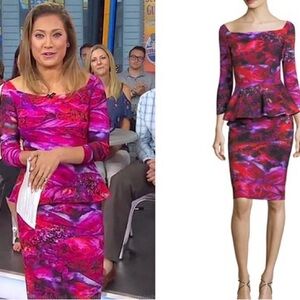 Chiara Boni Pink and Purple Multicolored Peplum Dress